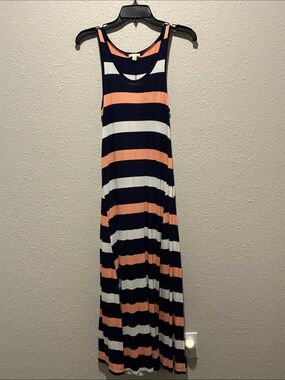 GAP Navy, White & Peach Striped Sleeveless Maxi Dress